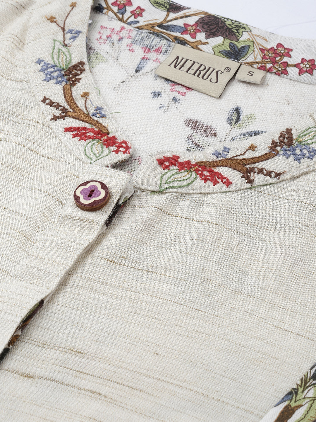 Neerus Ivory Printed High Low Kurta