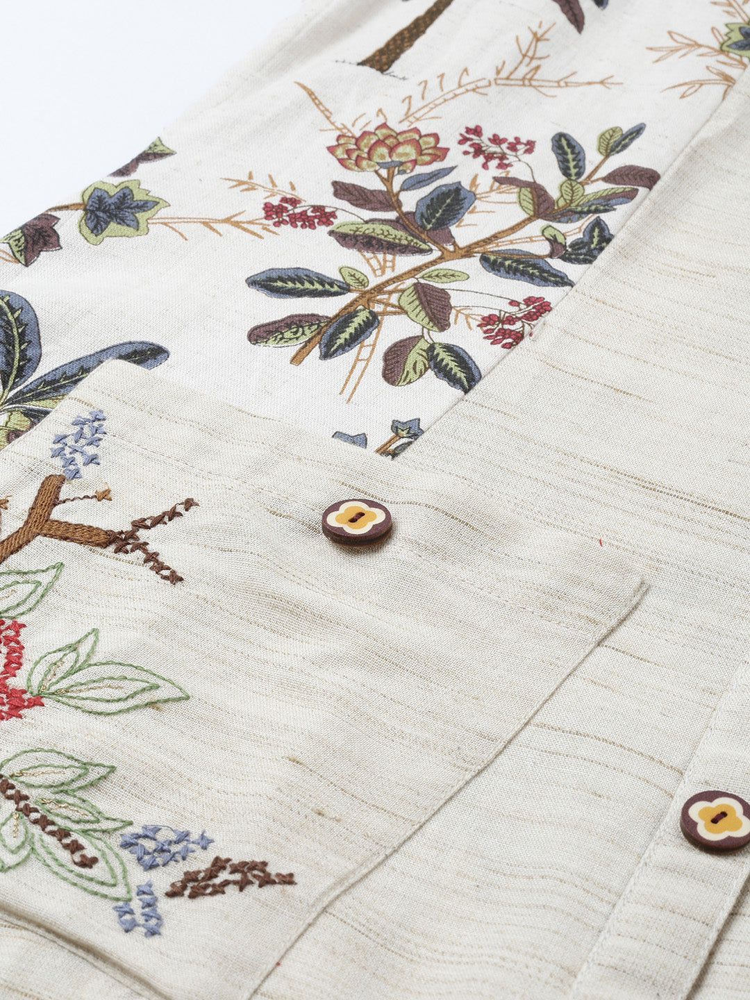 Neerus Ivory Printed High Low Kurta