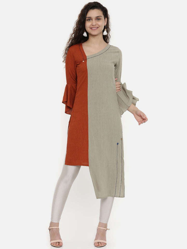 Neerus Brown High Low Kurta