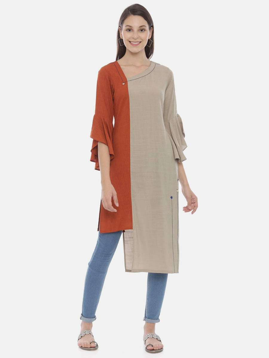Neerus Brown High Low Kurta