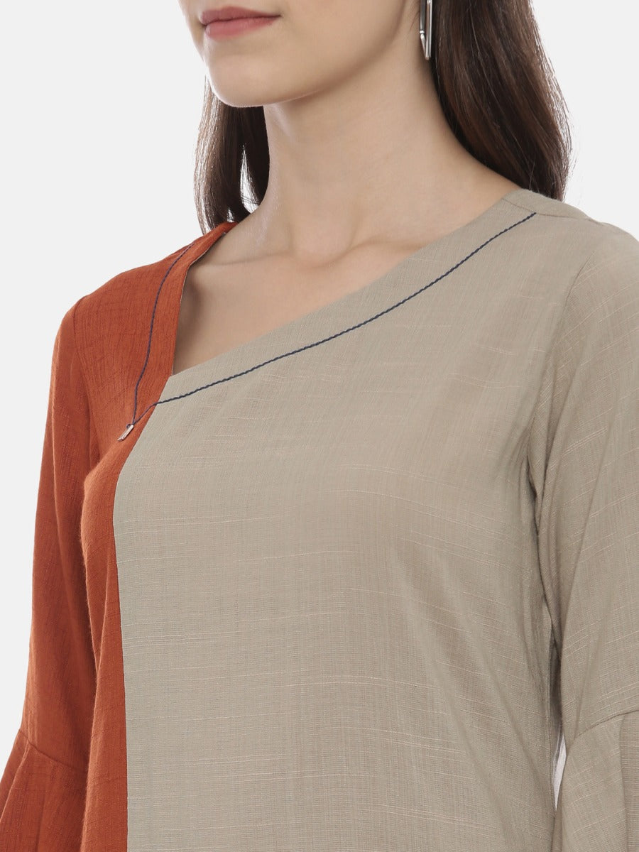 Neerus Brown High Low Kurta