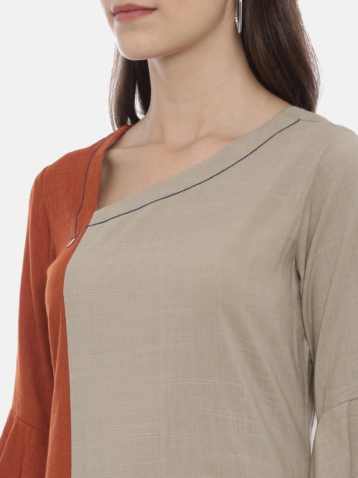 Neerus Brown High Low Kurta