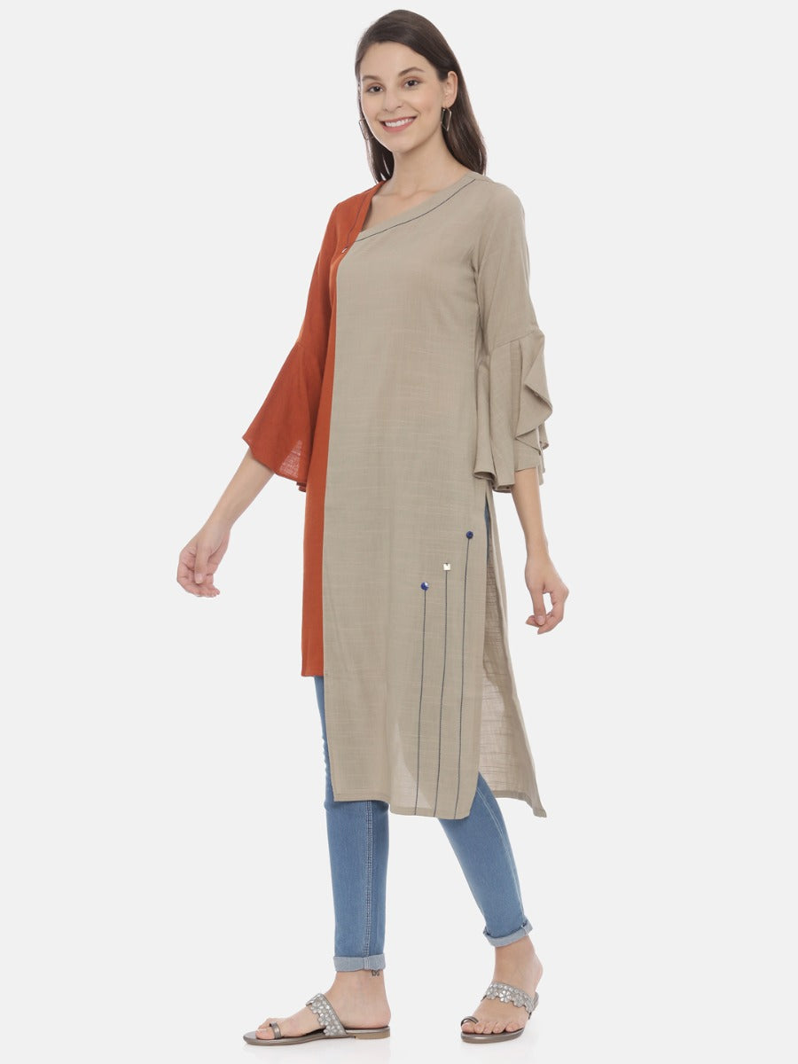 Neerus Brown High Low Kurta