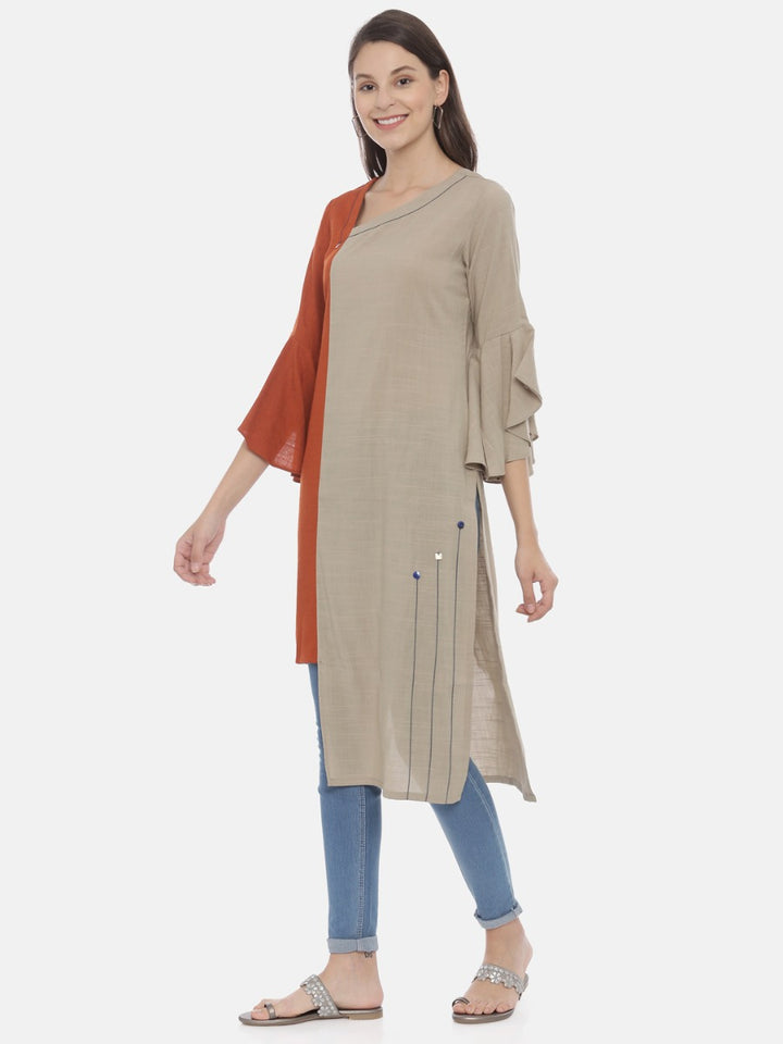 Neerus Brown High Low Kurta