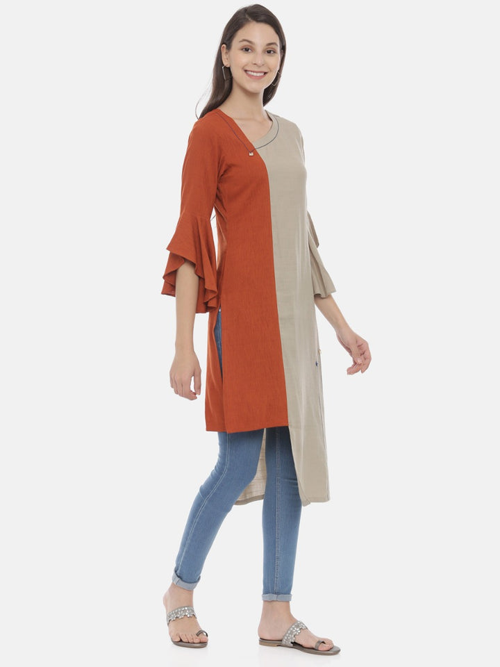 Neerus Brown High Low Kurta