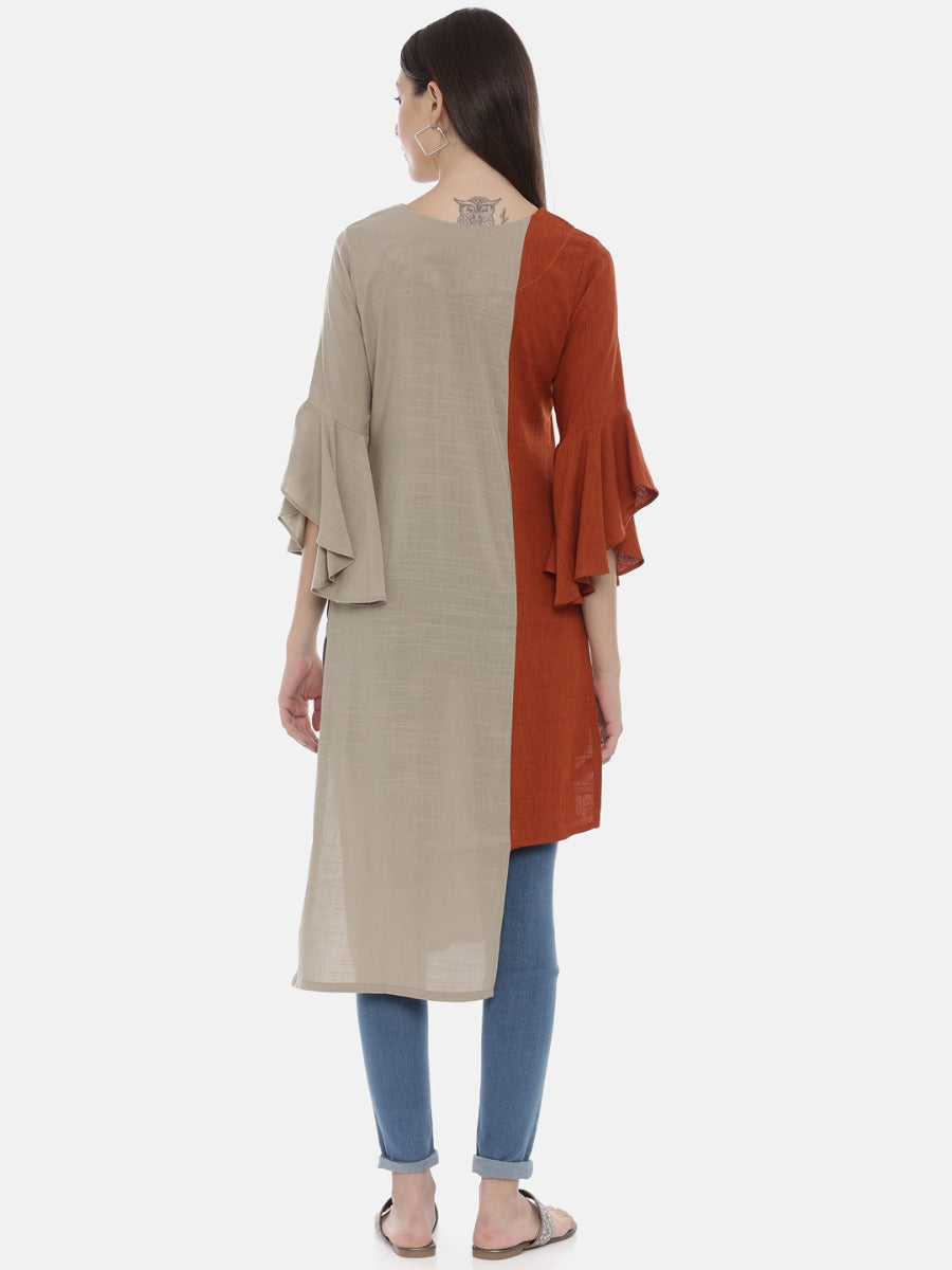 Neerus Brown High Low Kurta