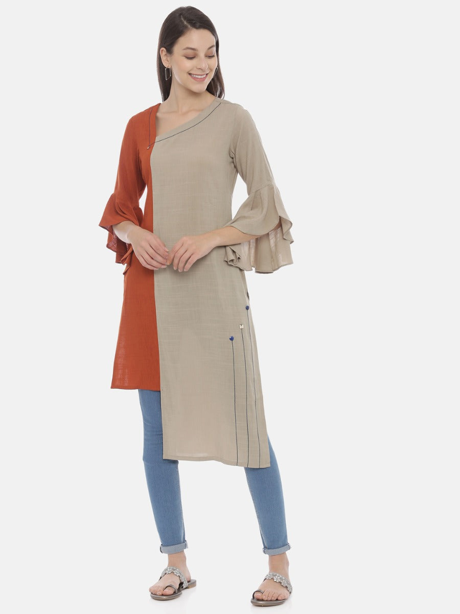 Neerus Brown High Low Kurta