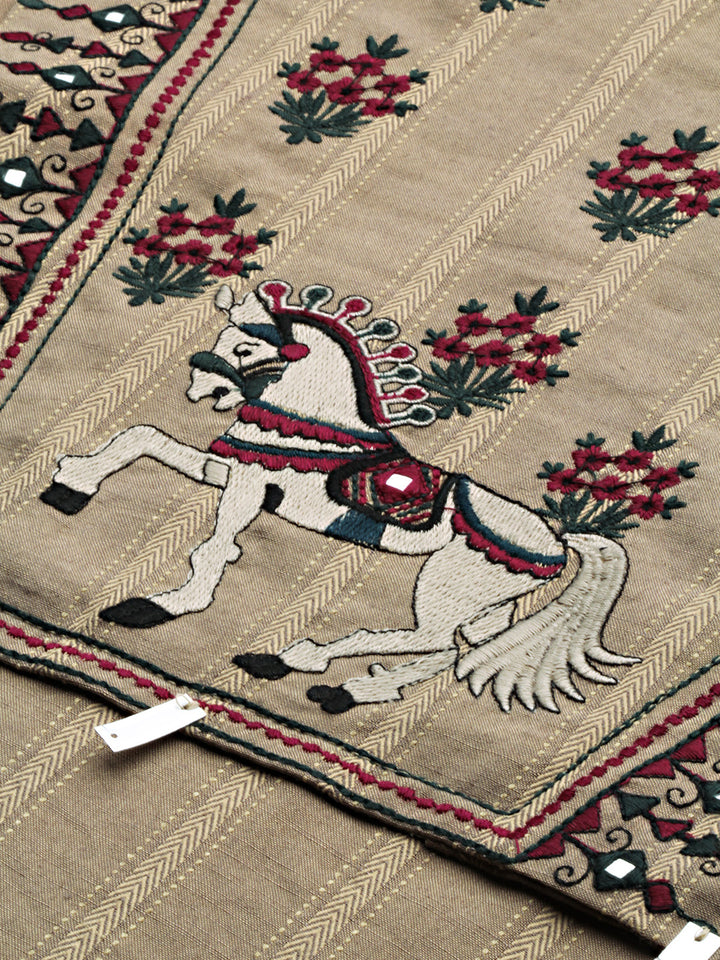 Neerus Beige Striped High Low Kurta