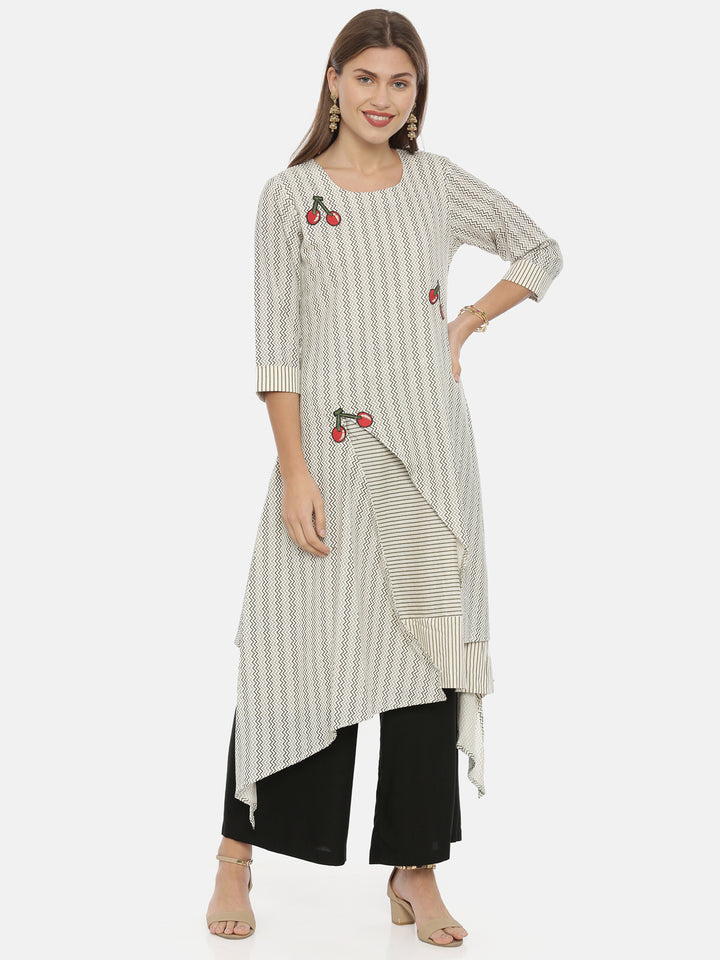 Neerus Ivory Printed High Low Kurta