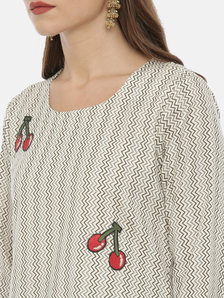 Neerus Ivory Printed High Low Kurta