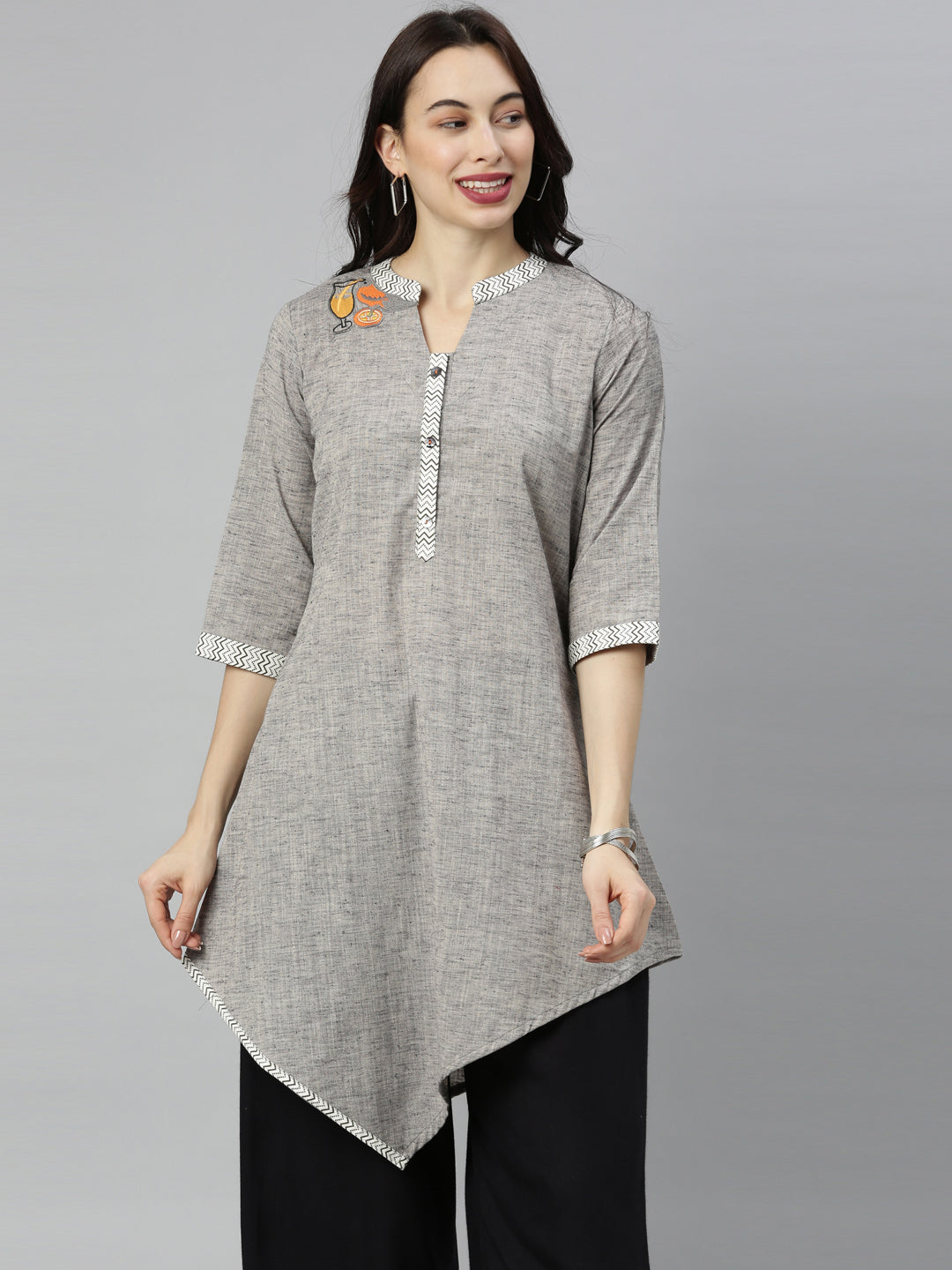 Neeru's Grey Embroidered High Low Kurta