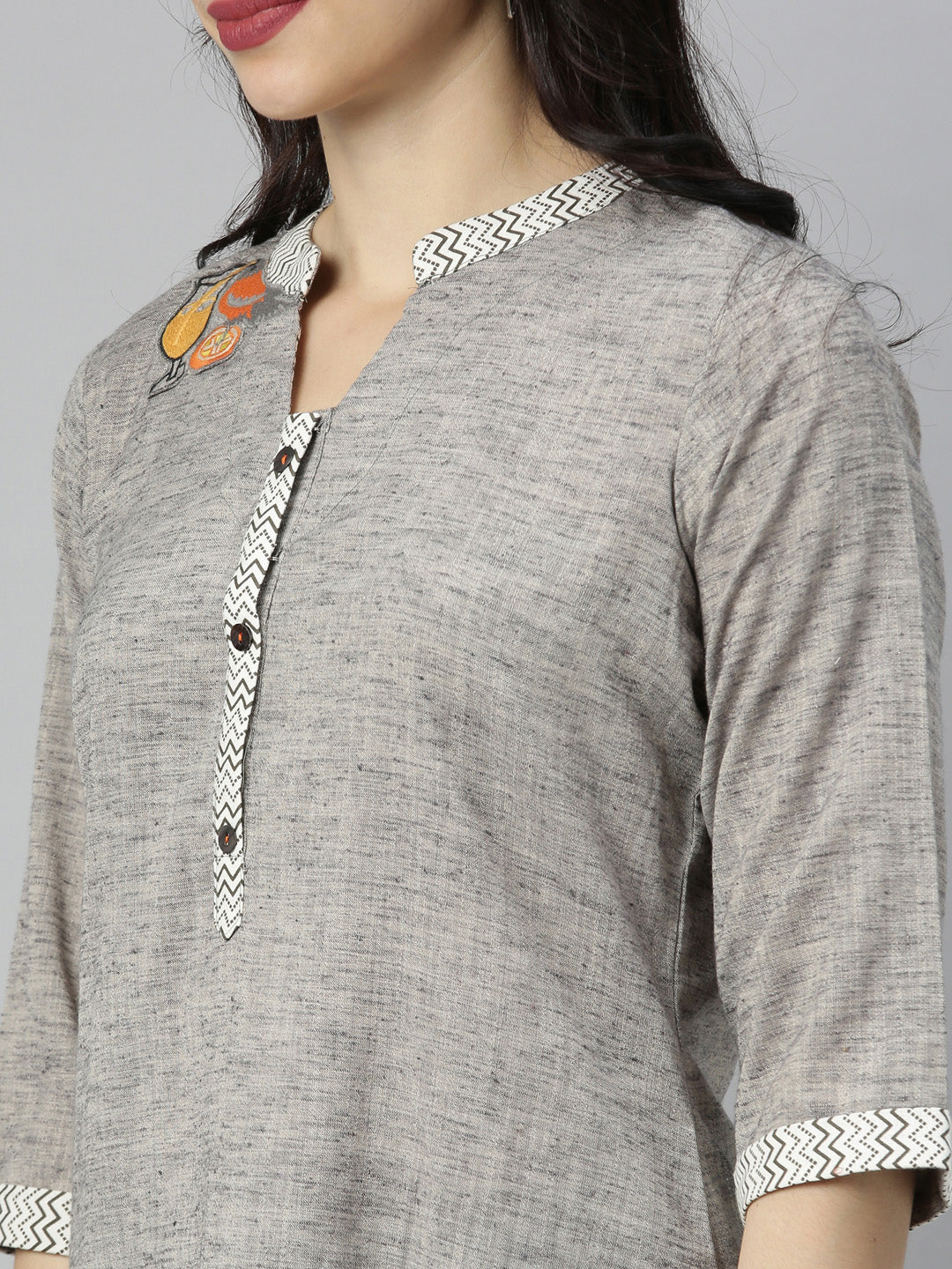 Neeru's Grey Embroidered High Low Kurta