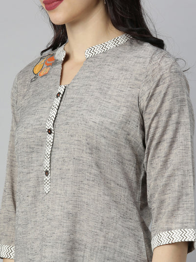 Neeru's Grey Embroidered High Low Kurta