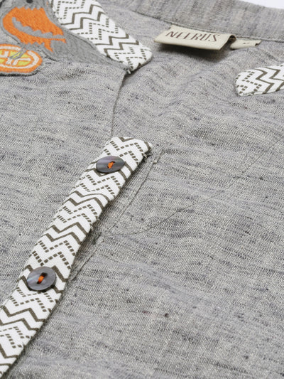 Neeru's Grey Embroidered High Low Kurta