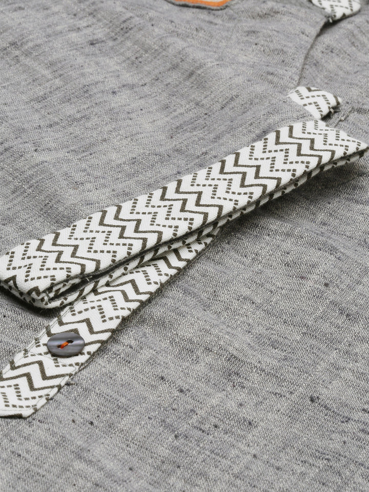 Neerus Grey Embroidered High Low Kurta