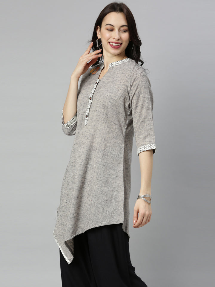 Neerus Grey Embroidered High Low Kurta