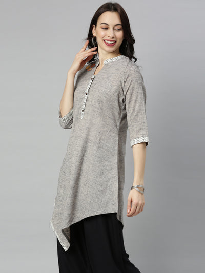 Neeru's Grey Embroidered High Low Kurta