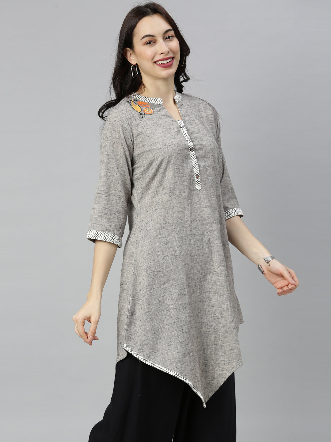 Neeru's Grey Embroidered High Low Kurta