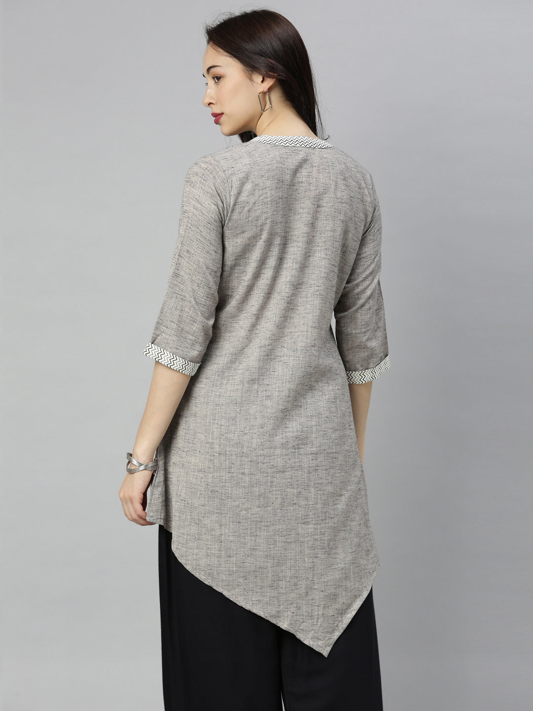 Neeru's Grey Embroidered High Low Kurta