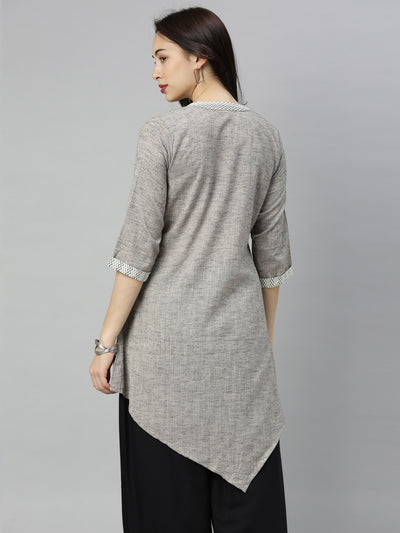 Neeru's Grey Embroidered High Low Kurta