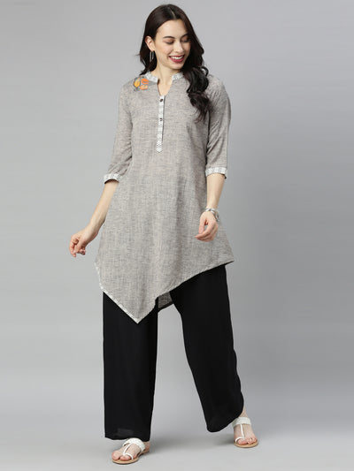 Neeru's Grey Embroidered High Low Kurta