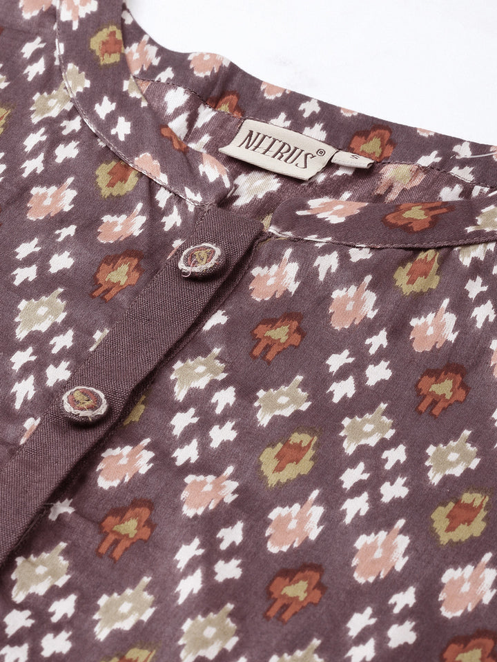 Neerus Purple rayon printed high-low kurta - back view