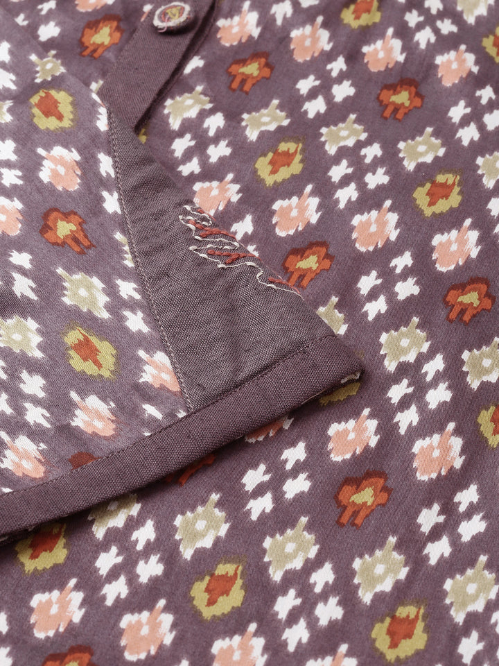 Neerus Purple rayon printed high-low kurta - side view