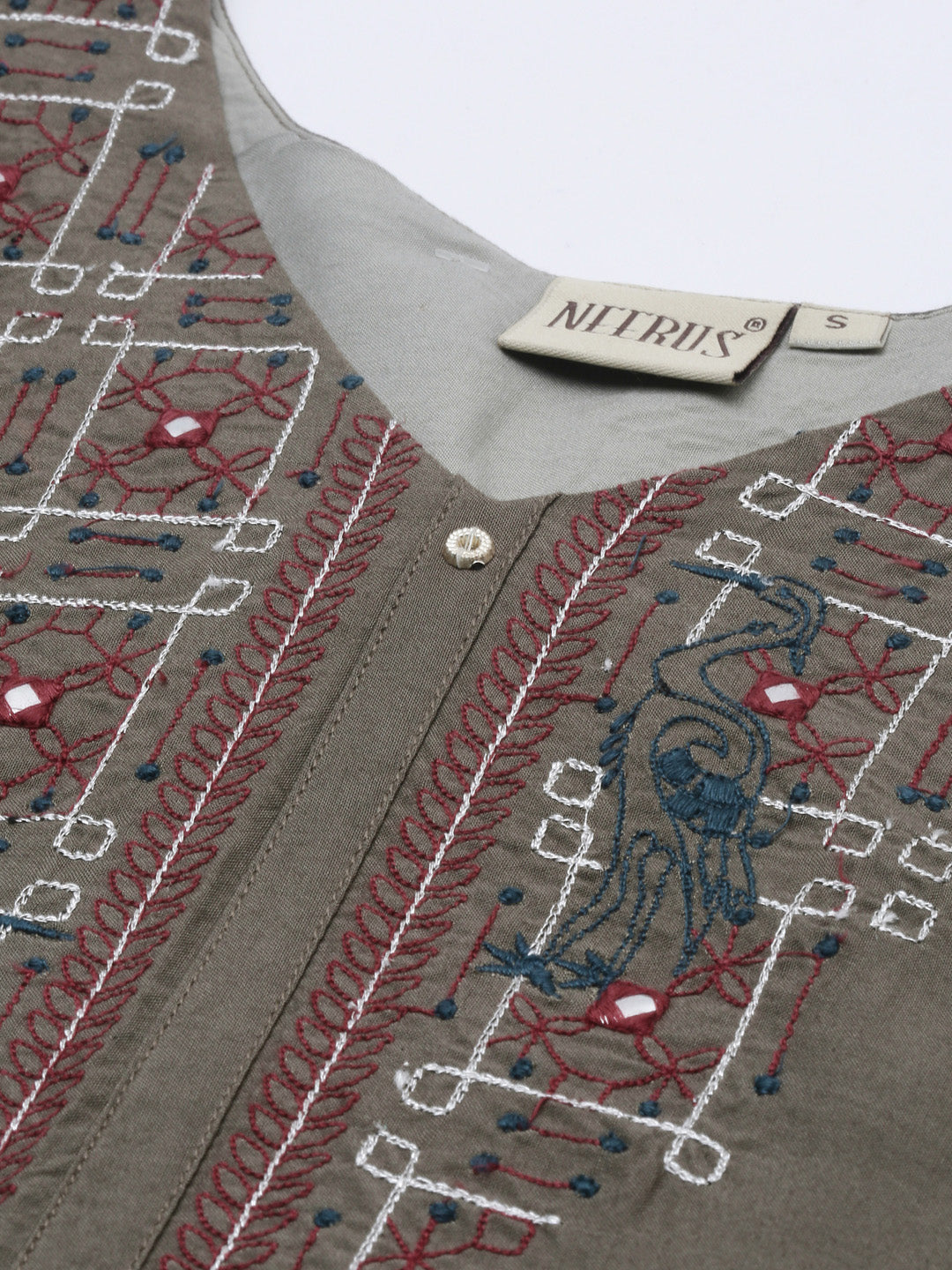 Neerus Green embroidered kurta set with palazzo - back view