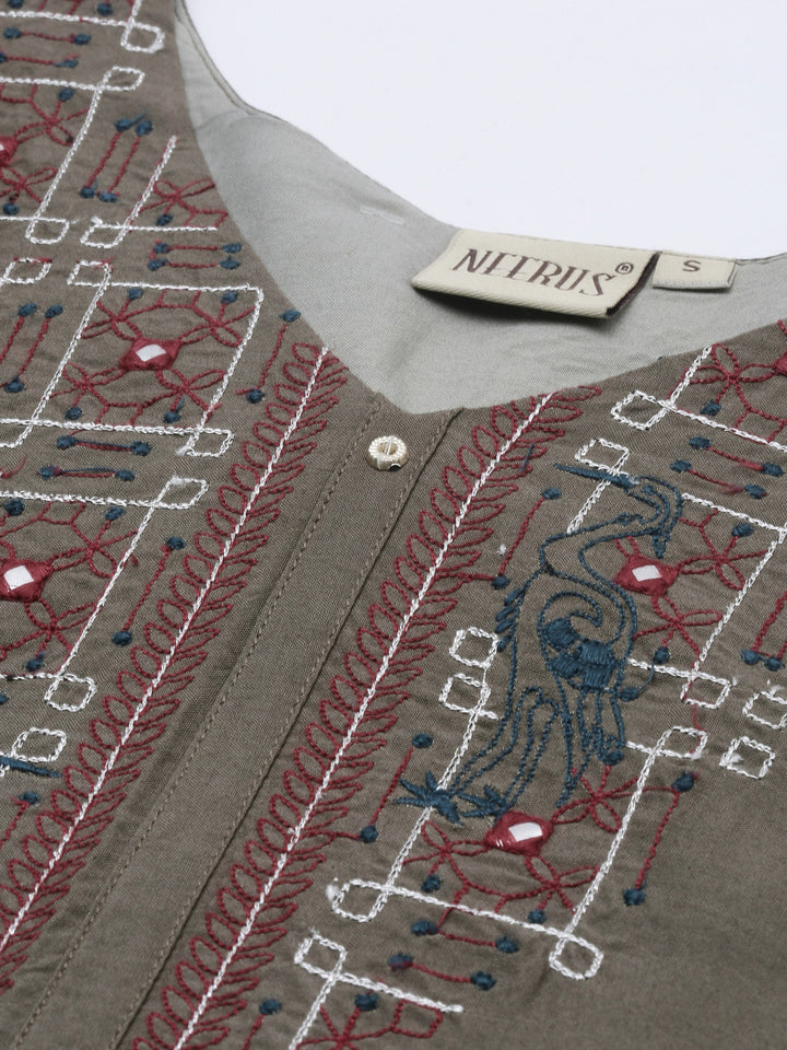 Neerus Green embroidered kurta set with palazzo - back view