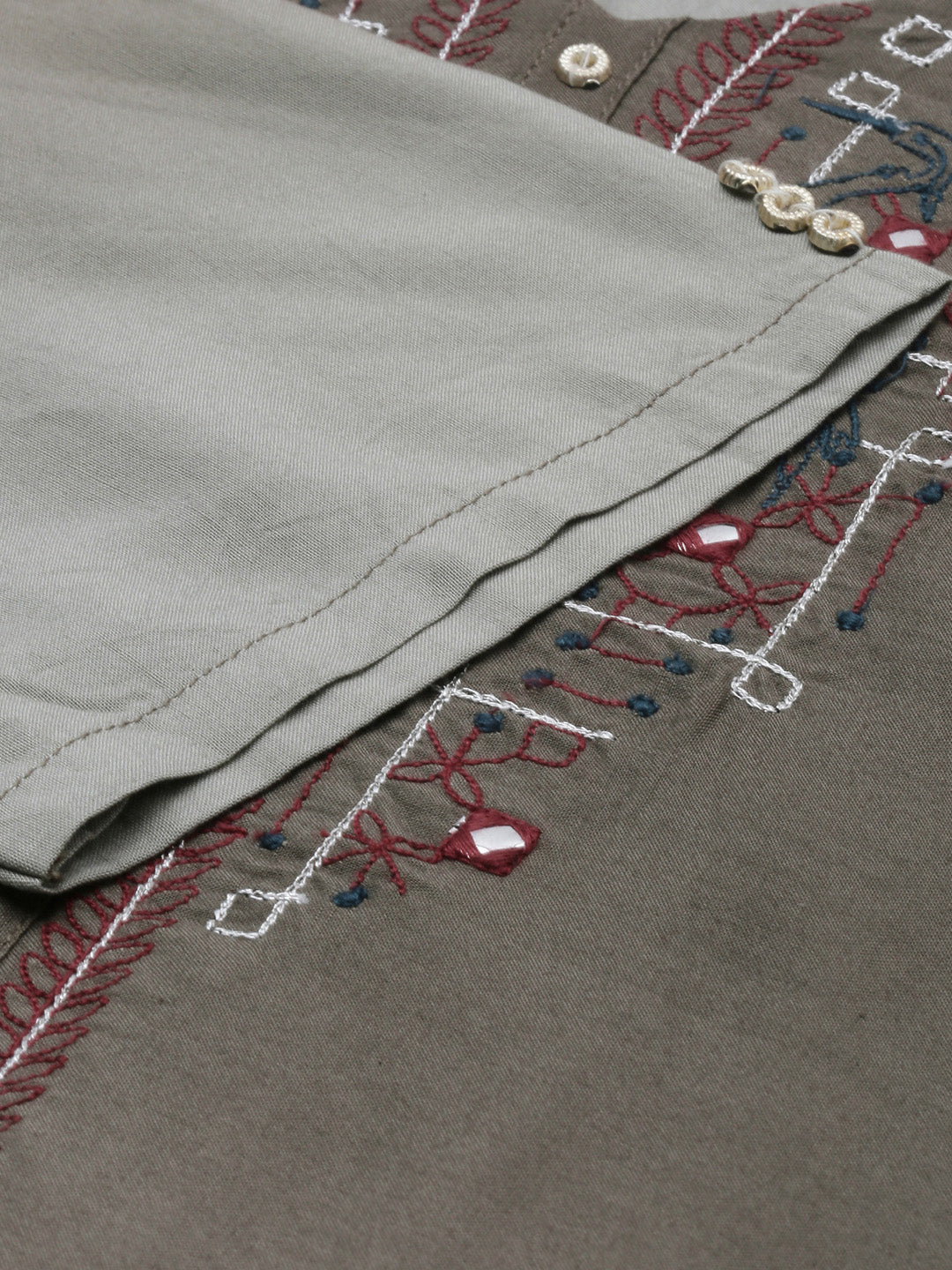 Neerus Green embroidered kurta set with palazzo - detail view 1