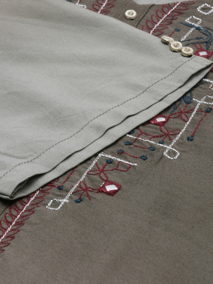 Neerus Green embroidered kurta set with palazzo - detail view 1