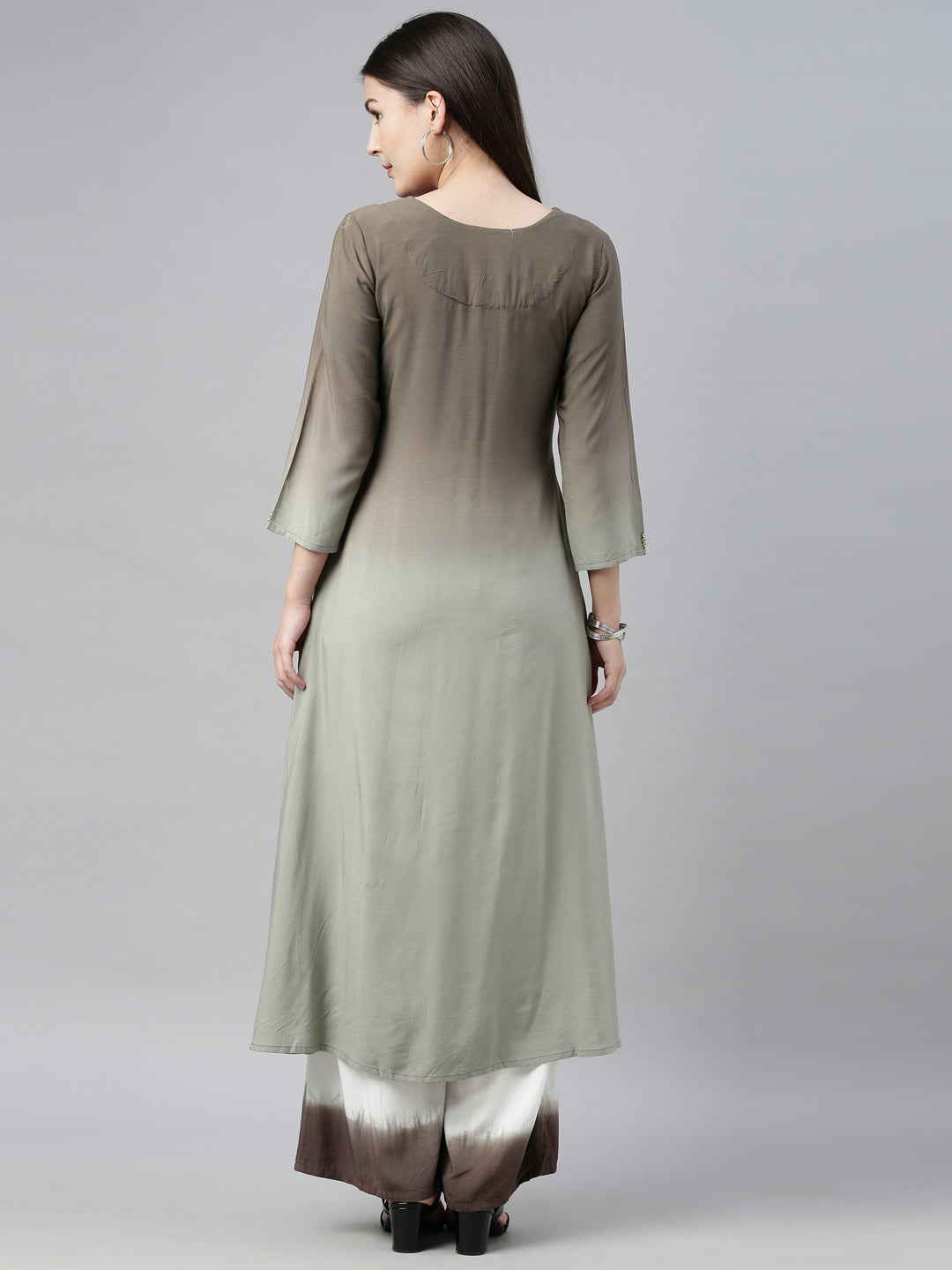 Neerus Green embroidered kurta set with palazzo - detail view 4