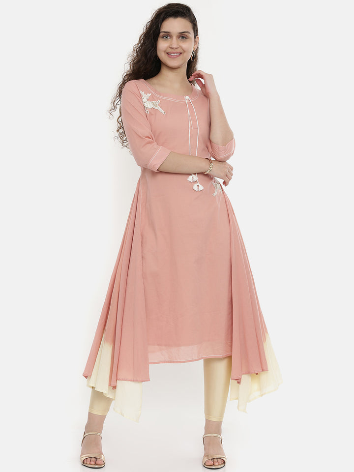 Neerus Orange rayon flared kurti - front view