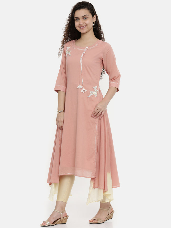 Neerus Orange rayon flared kurti - detail view 1