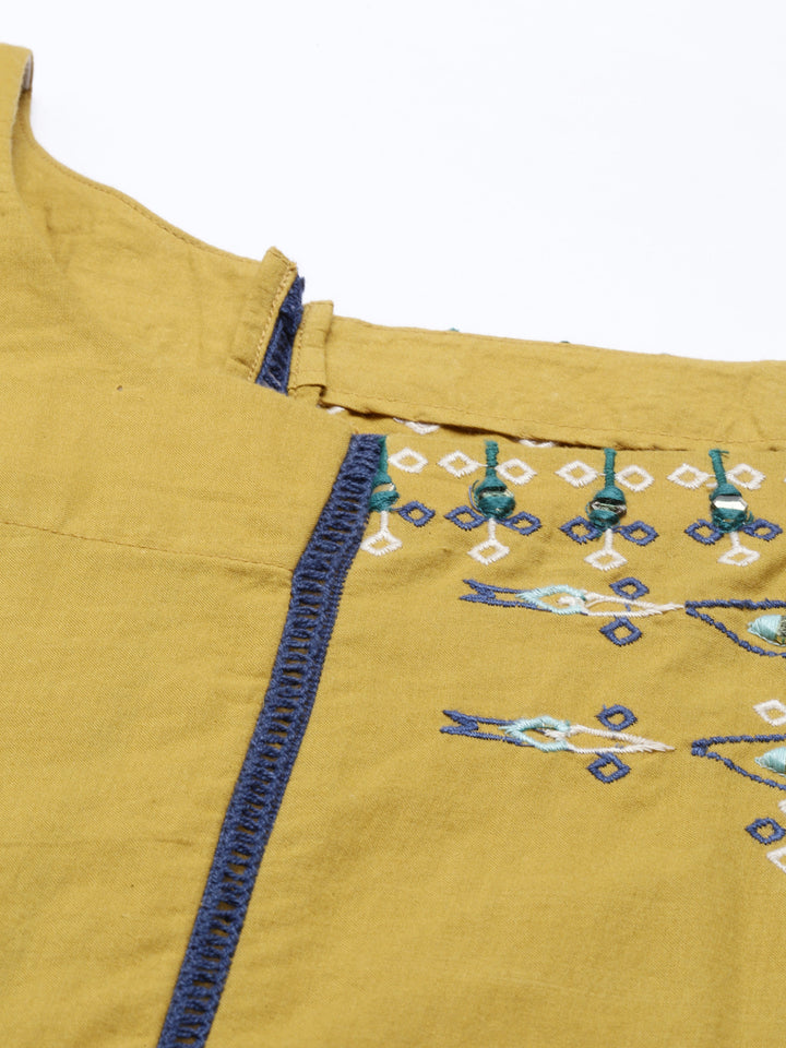 Neerus Mustard Color Cotton Fabric Tunic