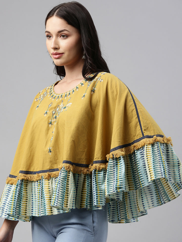 Neerus Mustard Color Cotton Fabric Tunic