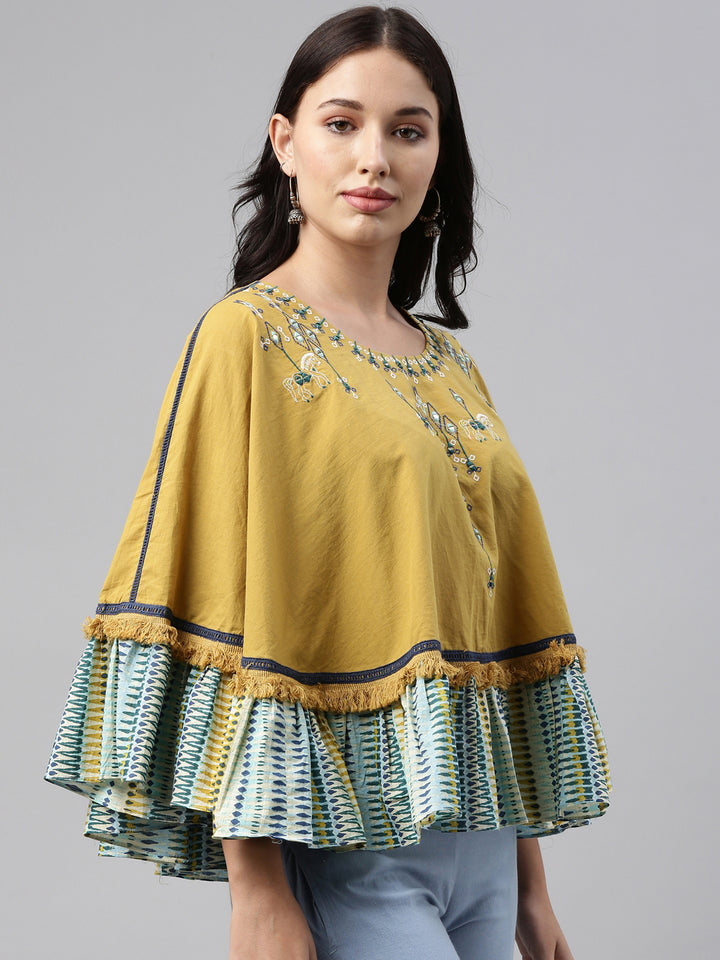 Neerus Mustard Color Cotton Fabric Tunic