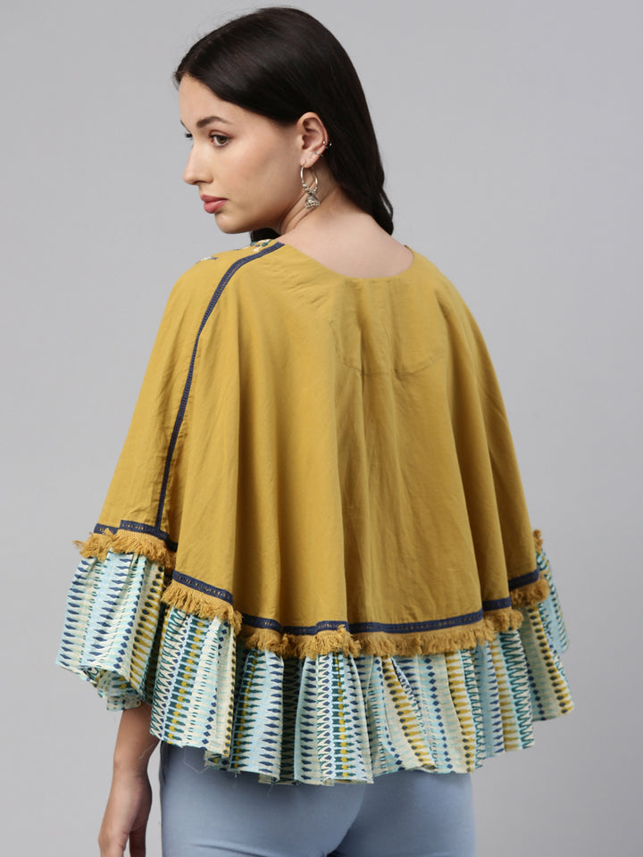 Neerus Mustard Color Cotton Fabric Tunic