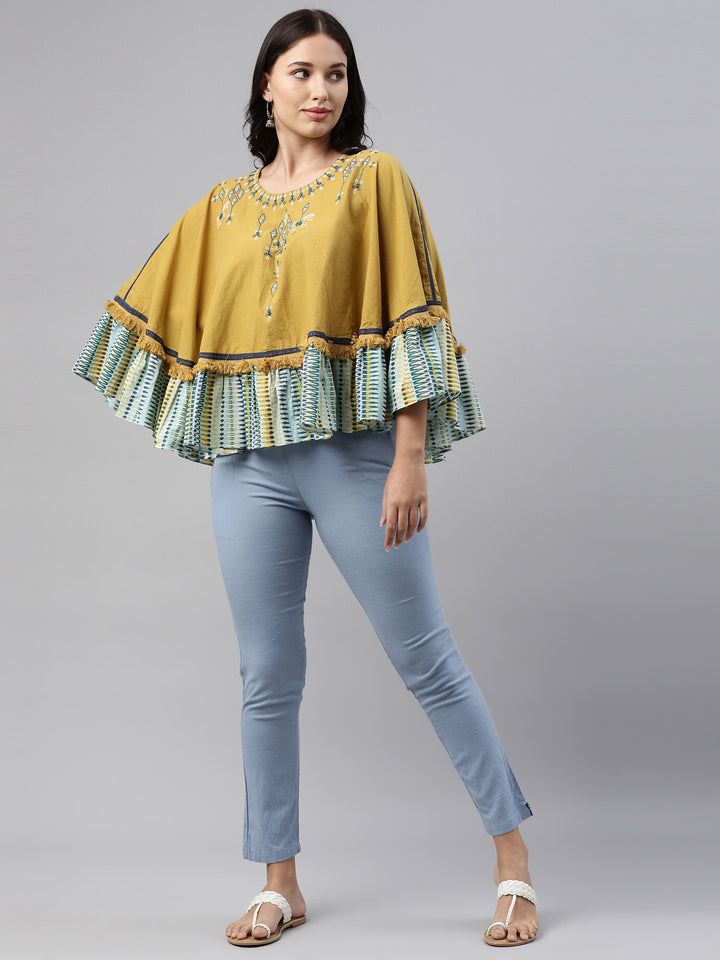 Neerus Mustard Color Cotton Fabric Tunic