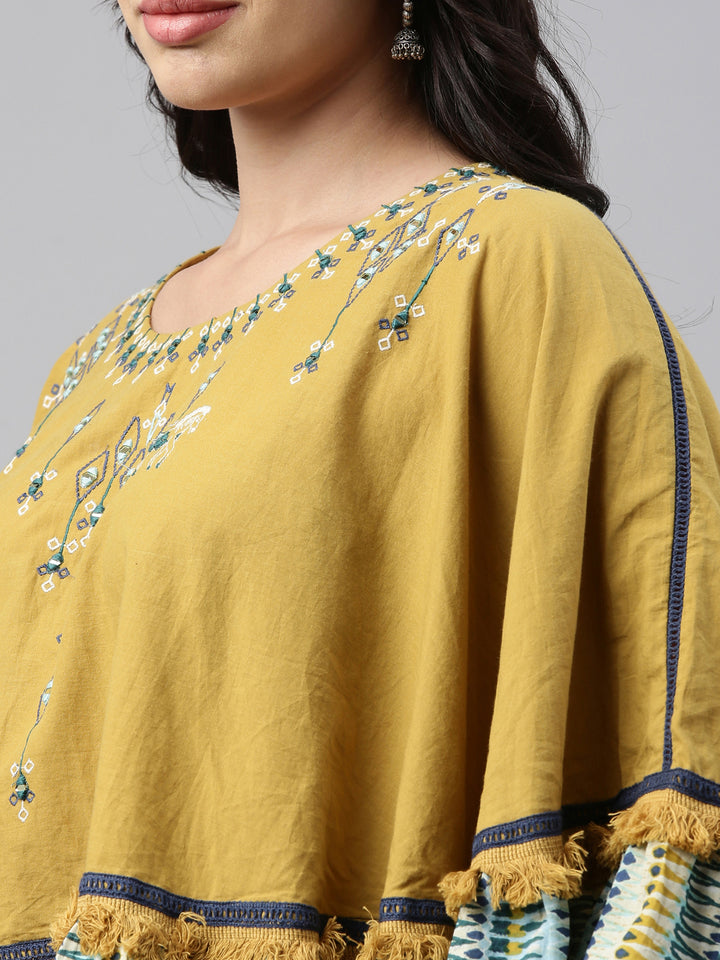 Neerus Mustard Color Cotton Fabric Tunic