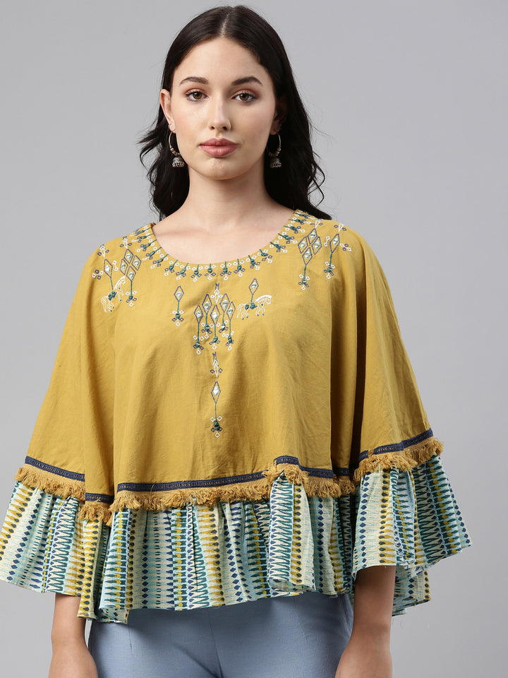 Neerus Mustard Color Cotton Fabric Tunic