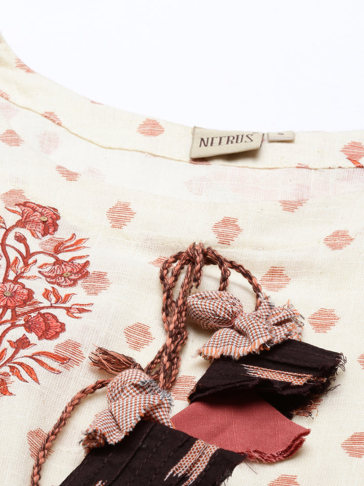 Neerus Beige Color Cotton Fabric Tunic