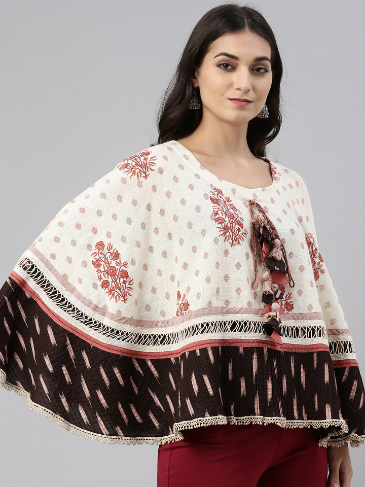 Neerus Beige Color Cotton Fabric Tunic