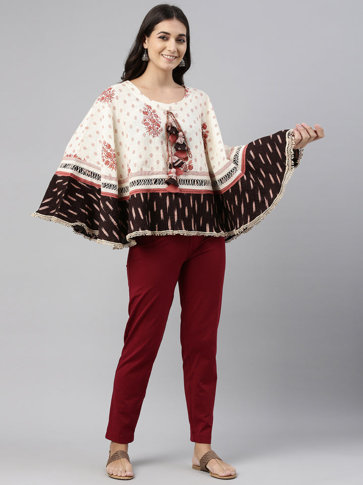 Neerus Beige Color Cotton Fabric Tunic