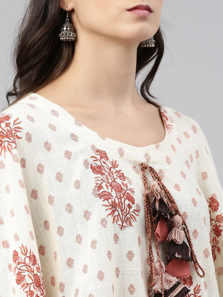 Neerus Beige Color Cotton Fabric Tunic