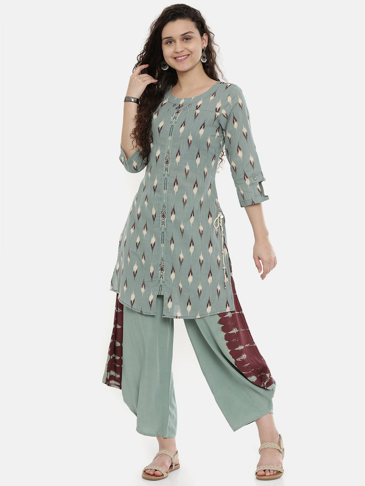 Neerus Green Printed A Line Kurta