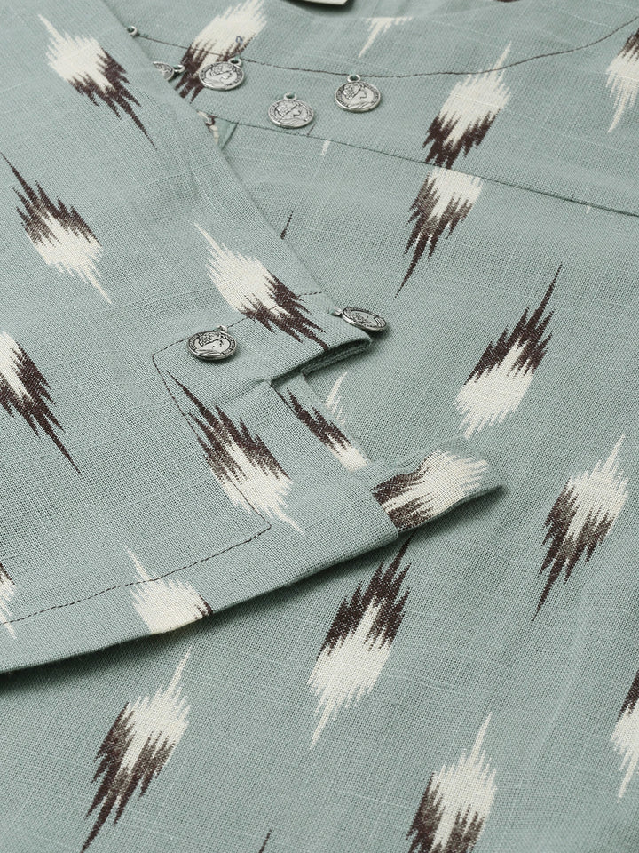 Neerus Green Printed A Line Kurta