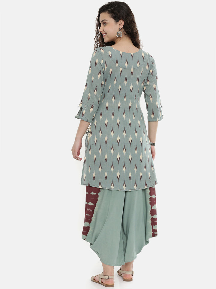 Neerus Green Printed A Line Kurta