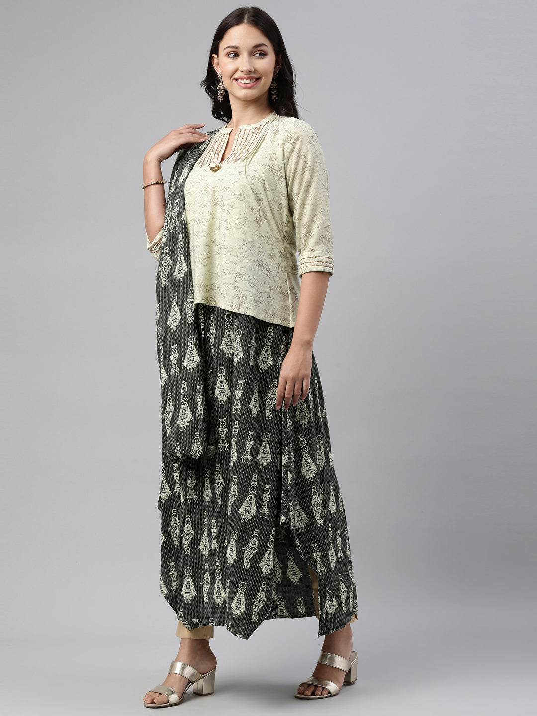 Neeru's Pista Green Color Cotton Fabric Tunic Set