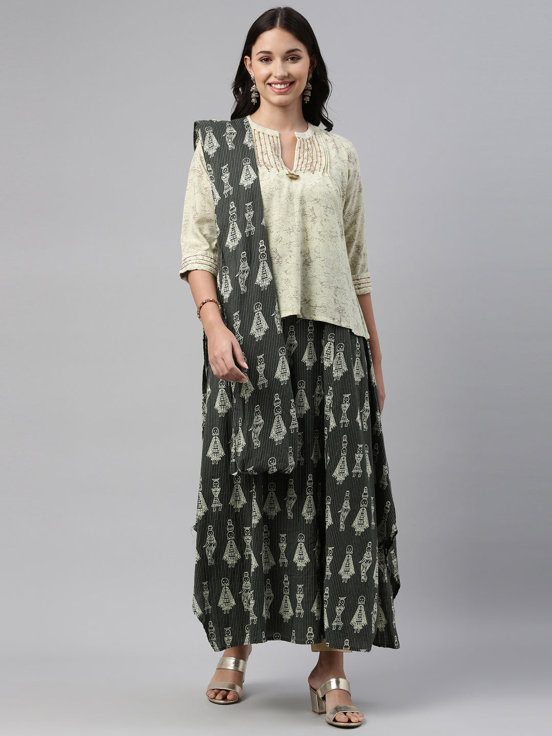 Neeru's Pista Green Color Cotton Fabric Tunic Set